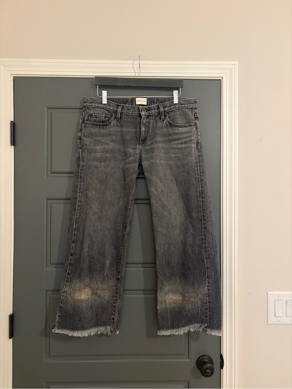 Simon Miller Tilman Cropped Wide Leg Jeans Black Wash Raw Hem Size 29